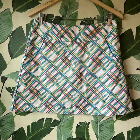 Adidas women's golf skort multicolor geometric checker stripe pattern 4 - Picture 2 of 8